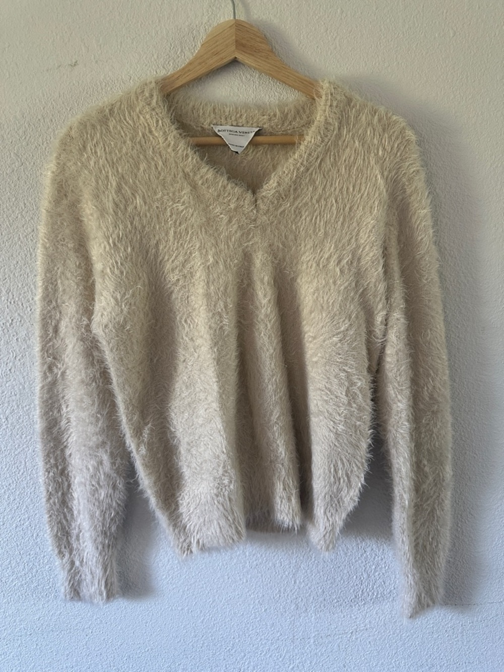 Bottega Veneta Cream Fuzzy V-Neck Sweater